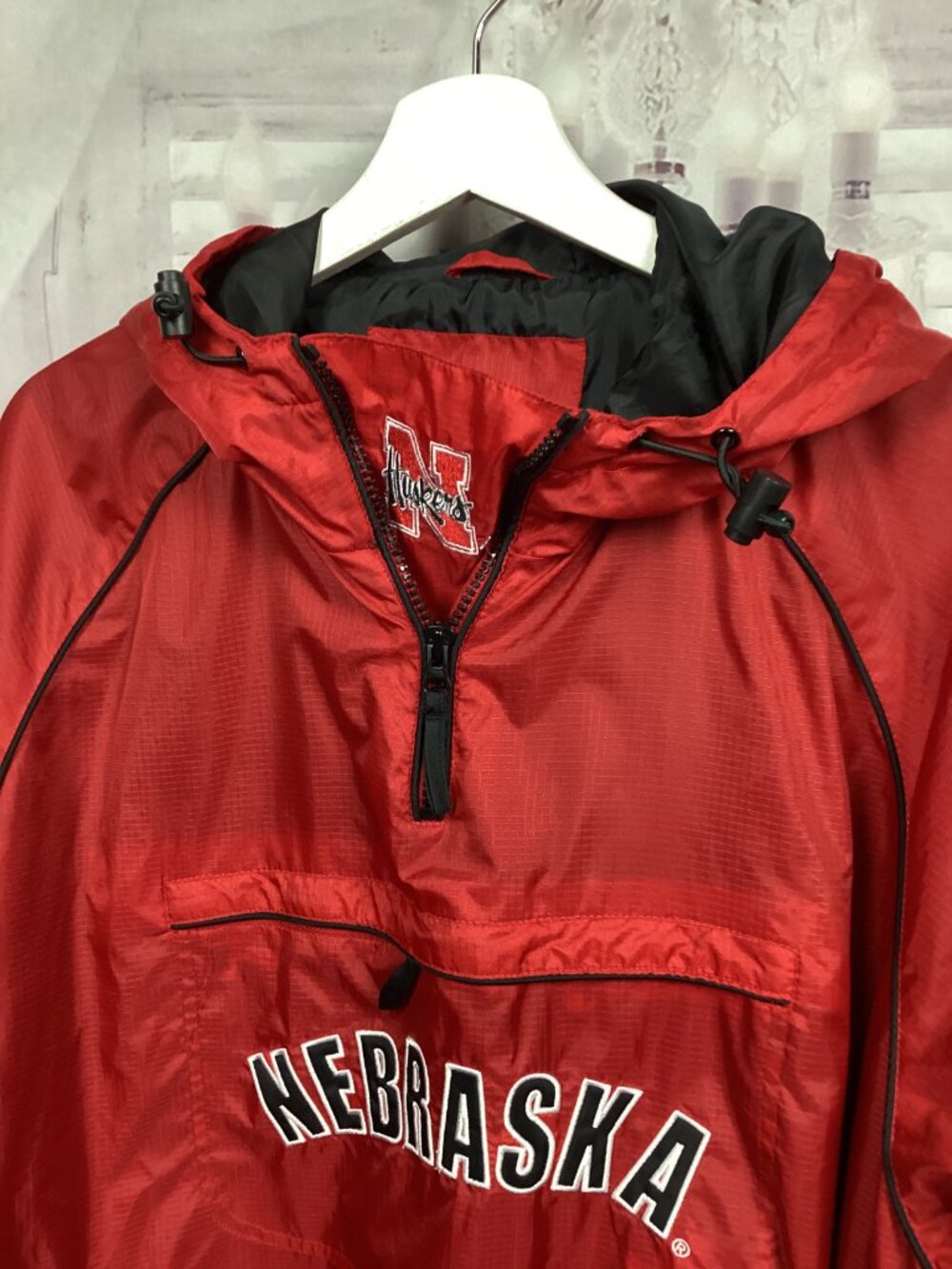 Vintage Nebraska Huskers Pullover Jacket Red Windbreaker Hoodie XL - Picture 4 of 11
